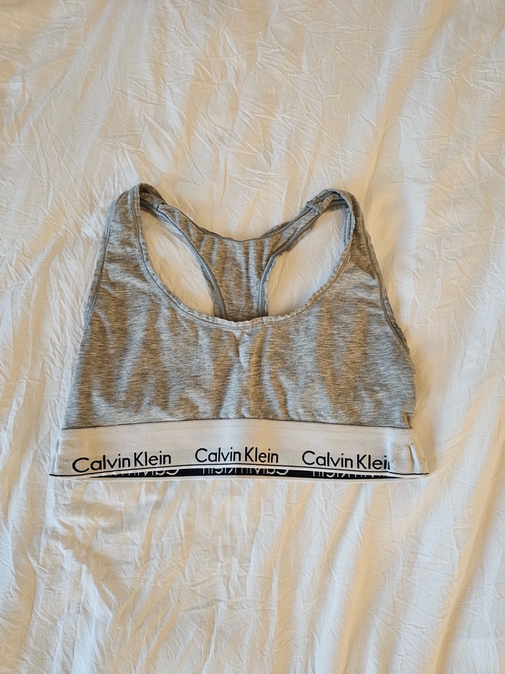 Calvin Klein Light Gray Racerback Bralette with Logo Band